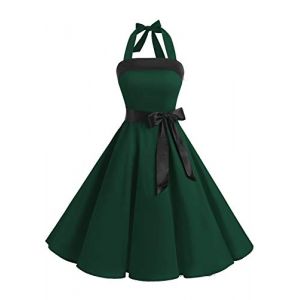 Timormode Robe Rétro Vintage Femme Année 40 50 60 Robe de Cocktail Rockabilly Décolleté 10212Dark Green XS (Timormode, neuf)