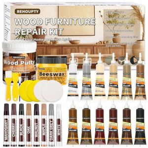 Kit Réparation Parquet Stratifié, Le Kit de Réparation de Meubles en Bois de Grande Capacité Comprend du Mastic Bois et de la Cire d'Abeille, 12 Couleurs Pâte à Bois, 8 Couleurs Feutre Retouche Bois (REHOUPTY, neuf)