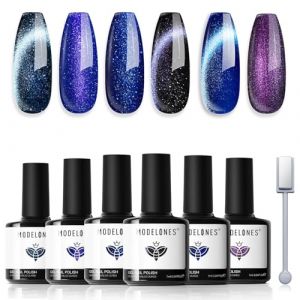 Modelones Vernis Semi Permanent 6 Couleur Gel UV Vernis à Ongles Pailleté Magnétique Cat Eye UV Gel LED Manucure Varnish Kit pour Nail Art- Bleu Foncé Noir Violet (MJ BEAUTY, neuf)