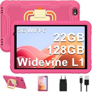 JUEDUR Enfants 10 Pouces Android 14 Tablette avec 22GO RAM+128G0 ROM (TF 1TB), Contr&ocirc;le Parental, 8000mAh, Octa-Core, Widevine L1, WiFi 6, BT 5.0, Tablette &Eacute;ducative avec Kid-Proof &Eacute;tui- Rose (Moln&aacute;r Store Kft, neuf)