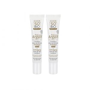LÉA NATURE SO BiO étic| Contour Yeux et Lèvres Anti-Âge Argan | 5 en 1 : Lisse, Illumine, Repulpe, Hydrate, Anti-poches | Huile d’Argan Bio | 99% d'origine naturelle | Made in France | Lot de 2x15ml (Cosmeco, neuf)
