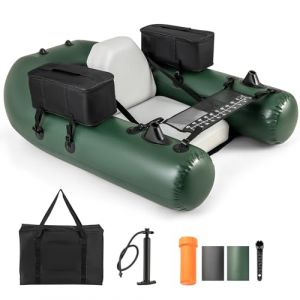 GOPLUS Bateau Pêche Gonflable, Float Tube de Loisirs en Plein Air avec 2 Poches de Rangement, Pompe Manuelle, Règle à Poisson, Sac de Transport,Charge 100KG,157 x 114 x 35CM (Augenstern24, neuf)