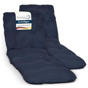 Beautissu Lot de 2 Coussin Bain de Soleil 190x60 cm Flair RL – 8 cm Épais Coussin Chaise Longue pour Jardin Terrasse Balcon – Confortable Matelas Transat Exterieur – Bleu Foncé (Brandvin, neuf)