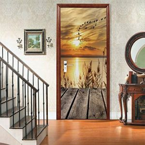 workid Sticker Porte Trompe l'oeil Effect Papier peint 3D pour porte intérieure bureau chambre à coucher salon salle de bain roseau 77x200 (LYPPY, neuf)