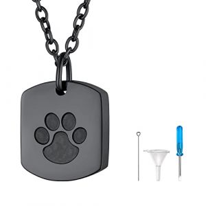 FindChic Collier Urne Fun&eacute;raire de Cr&eacute;mation Pendentif Urne Chat/Chien/Animaux/Humaines pour Cendres Homme Femme, Patte Chien/Chat Empreinte Carr&eacute; Noir Acier Inoxydable (FindChic Jewellery, neuf)