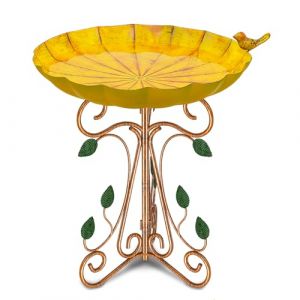 Gouisalin Bain d'Oiseaux pour Ext&eacute;rieur - Abreuvoir et Mangeoire pour Oiseaux Sauvages - Abreuvoir en Fonte sur Pied D&eacute;coration Jardin Amovible (Vintage jaune) (Gouisalin, neuf)
