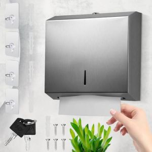 LANSKYLAN Distributeur Essuie Main Mural Distributeur Papier Essuie Main avec Serrure et Cl&eacute; Distributeur Serviette Papier INOX D&eacute;vidoir Papier Essuie Main Anti-poussi&egrave;re pour Maison Bureau Toilette (GEORGIOU-A, neuf)