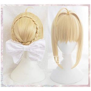 LINLINCD - Destinée/séjour nuit Arturia Pendragagon Saber Perruque blonde pour cosplay avec perruque complète + bonnet de perruque (qiu lai shan mao hang, neuf)