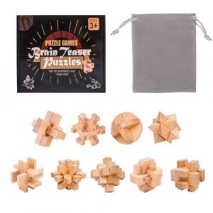 Holzsammlung 9 Pièces Casse Tete Bois, Jeux Casse Tête, 3D IQ Puzzle Mini Casse-tête en Bois, Esprit Test Jeu Educatif Intellectuel Logic Jouet Classique Cadeau pour Adulte Adolescent Enfant, 4.5cm (collecte de bois, neuf)