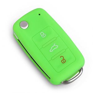 Happyit Cas de Couverture de Clé de Voiture de Silicone pour Volkswagen VW Polo Passat B5 Golf 4 5 6 Jetta Mk6 Tiguan Gol CrossFox Plus EOS Scirocco Beetle 3 Boutons Clé Intelligente (Vert) (Happyit66, neuf)