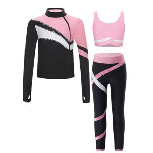 Sinleey Enfant Fille Surv&ecirc;tement Sport 3Pcs Sweat et Legging et Brassi&egrave;re Ensemble Running Yoga Danse Patinage Gym Tenue Fitness A Rose 11-12 ans (Sinleey, neuf)