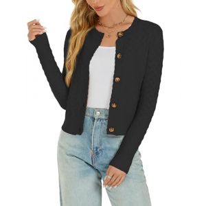 Bol&eacute;ro Femme Cardigan Court &Eacute;vid&eacute;e Gilet Veste Tricot Bouton Manches Longues pour Robe T Shirt Bretelle Chic El&eacute;gante Soir&eacute;e F&ecirc;te D&eacute;contract&eacute; R&eacute;tro Noir XXL (Enjyam, neuf)