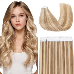 Benehair Extension Adhesive Cheveux Naturel, 20Pcs 20g Extensions de Cheveux Naturels Adh&eacute;sive, Brun Dor&eacute; & Blond Tr&egrave;s Clair Invisible Extensions de Cheveux Humains, Tape in Hair Extensions 30CM (fashion idol collection, neuf)