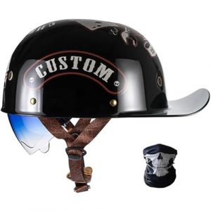 SYEBVTQ R&eacute;tro Casquette De Baseball Vintage Casque De Moto &Agrave; Visage Ouvert pour Hommes Femmes Mobylette Bols Casque, Casque Bol Moto Homologu&eacute; ECE, pour V&eacute;los Motos Scooter (yanfeng9854, neuf)
