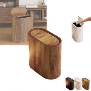 Petite poubelle de salle de bain avec couvercles, en plastique marbr&eacute; et bois, petite poubelle avec couvercle, corbeille &agrave; d&eacute;chets moderne pour cuisine, salon, salle de bain, maison, h&ocirc;tel et bureau (shorThis, neuf)