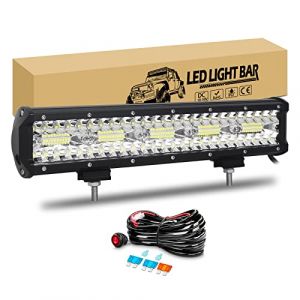 RIGIDON 38cm 300W Barre de led 4x4 avec 12V Faisceau de câblage kit, longue portée barre lumineuse led pour Offroad Véhicules Voiture camions SUV ATV, 6000K feu antibrouillard (JIANDAO, neuf)