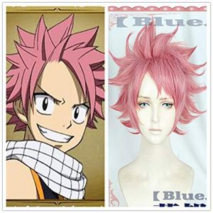 Perruque de cosplay Anime Fairy Tail Cosplay Natsu Dragneel - 30 cm - Courte et moelleuse - Unisexe - Rose - Perruque synthétique pour fête d'Halloween (qiu lai shan mao hang, neuf)