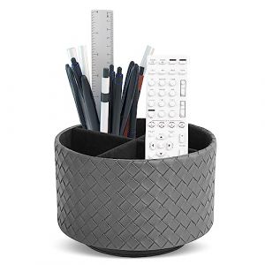 Czzmy Rotation range télécommande,Circulaire Support de télécommande en PU Cuir avec 4 Compartiments,Organisateur de bureau multifonction pour TV telecommande,Lunettes,Crayons(1-Gris tissé) (guangzhouchuanzhizhumaoyiyouxiangongsi, neuf)