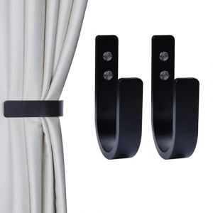 OCIOLI Lot de 2 embrasses de Rideaux en Bois en Forme de U - Fixation Murale pour Rideaux Attaches Rideaux Embrasse pour Rideaux (Noir, 2) (GZMX-EU, neuf)