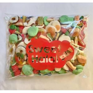 Mix Bonbons G&eacute;lifi&eacute;s Halal, Assortiment de Fruits, 1000g, Sachet Plastique, 180 Pi&egrave;ces, Multicolore, Pour F&ecirc;te et &Eacute;v&eacute;nement (SWEET HALAL - BONBONS VEGAN, HALAL, SANS GLUTEN, neuf)