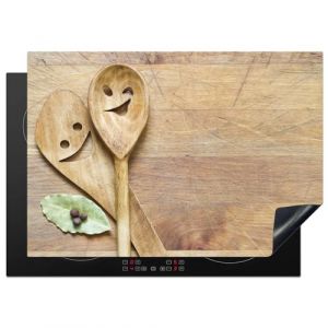 KitchenYeah© Protection Plaque Induction 75x52 cm Protege Deco Cuisine Cache Protège De Cuisson Accessoire Bois - Cuillères - Marron - Smiley (KitchenYeah, neuf)