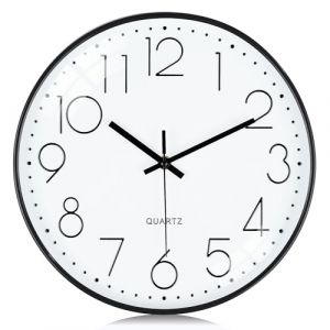 Lafocuse 30cm Horloge Murale 3D Chiffres Noire Design Moderne, Silencieuse Blanc Pendules Murales sans Tic-tac, Facile à Lire Deco pour Cuisine Chambre Bureau (QuareBest, neuf)