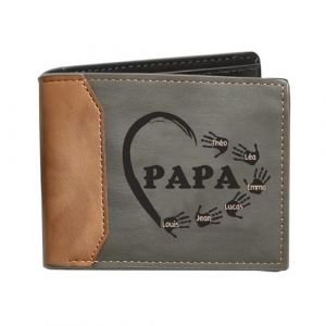 VEELU Portefeuille Homme Personnalis&eacute; avec Gravure Cadeau Fete des Peres - Papa Portefeuille en Cuir avec 1-5 Pr&eacute;nom, Cadeau Papa Grand-p&egrave;re pour No&euml;l Anniversaire Saint-Valentin Original (Mon Cadeau M&eacute;morial, neuf)