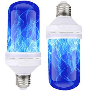Ampoule LED effet flamme 4 modes d'&eacute;clairage simulation de flamme vacillante Base E26 E27 B22 Capteur de gravit&eacute; &agrave; l'envers pour festival, h&ocirc;tel, bar, maison, d&eacute;coration de f&ecirc;te (bleu, taille A) (inpay-mall, neuf)