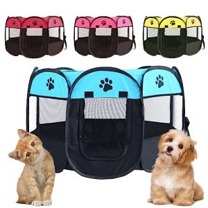 Parc pour Chiots - Pliable - pour Chiens - en Tissu Oxford - &Eacute;tanche - Int&eacute;rieur et Ext&eacute;rieur - 73 x 73 x 43 cm - pour Chats, Chiens, Lapins, Petits Animaux (Bleu+Noir) (YUANPU-UK, neuf)