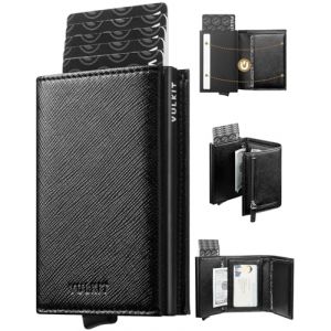 VULKIT Porte Cartes Anti Piratage RFID Portefeuille en Cuir Bifold avec Fermeture &Eacute;clair Porte Carte de Credit Bancaire pour Billets et Monnaie Homme - Noir Crois&eacute; (GXB Shop, neuf)