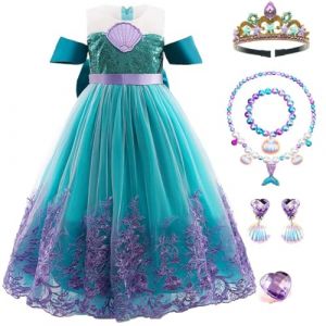 XFOZDM Fille Robe De Princesse Deguisement Princess Fille Deguisement La Petite Sirene Et Accessoires Costume Anniversaire F&ecirc;Te Halloween No&euml;L Partie Contes De F&eacute;Es Cosplay Enfant Robe De Soir&eacute;E (senlinhuang, neuf)