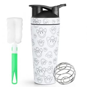 HNCY Shaker Protéine Inox 750ml - Pour Shakes Complémentaires Avec Boule en Spirale, Sans BPA, Étanche, Facile à Nettoyer - Blanc (CYHQ-EU, neuf)