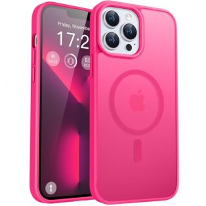 PuyaTeya Coque pour iPhone 13 Pro, avec magnétique, Protection Militaire, Anti-Choc, Anti-Rayures, Anti-Empreintes, Anti-Glissement Translucide Mat Coque de Protection (Rose Vif) (yi zi jian ke ji, neuf)