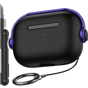 R-fun &Eacute;tui Compatible avec Apple Airpods Pro (2023/2022/2019, 2e/1re g&eacute;n&eacute;ration), c&acirc;ble USB-C/Lightning, &eacute;tui pour Casque de Musique avec verrou de s&eacute;curit&eacute; et kit de Nettoyage,Noir/Violet (Her Vision, neuf)