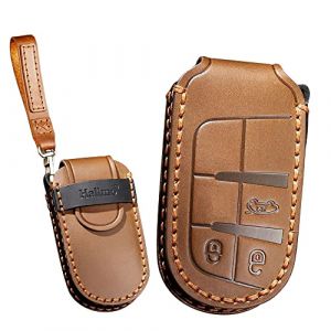 KUNIO Coque de Protection cl&eacute; de Voiture pour Chrysler 300C pour Jeep Renegade Compass Grand Cherokee Dodge pour Fiat 500X Cuir Porte-cl&eacute;s &Eacute;tui &agrave; cl&eacute;s 3 Boutons Marron (KUNIO, neuf)
