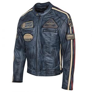 PRO FUTURE ASPIDEX Blouson moto en cuir pour homme, vintage, Custom & Caf&eacute;, de course, style Harley, bleu, M (Absolute Moto Abbigliamento, neuf)