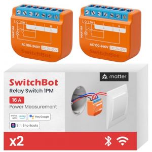 SwitchBot Matter Relais interrupteur 1PM, Module de relais interrupteur avec mesure de puissance, Interrupteur Wi-Fi&Bluetooth Fonctionnant avec Alexa/Apple Homekit/Google Home, 2.4GHz, 2Pcs (SwitchBot, neuf)
