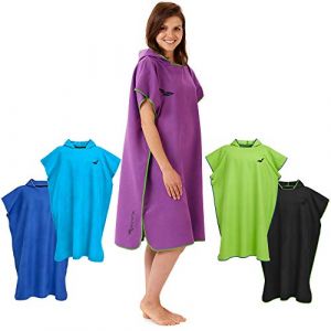 Fit-Flip Poncho de Plage Microfibre pour se Changer &ndash; Serviette Cabine pour Piscine Adulte et la Natation &ndash; de Bain Femme et Homme, Le Surf et la Plage &ndash; Taille: M, Violet - Vert (Paraboo, neuf)