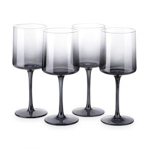 Navaris Verre &agrave; vin - Lot 4 Verres &agrave; Pied teint&eacute; Gris 8,3 x 8,3 x 20,3 cm - Vin Blanc vin Rouge Boisson Froide Cocktail jus Eau Dessert verrine (SX-Commerce, neuf)