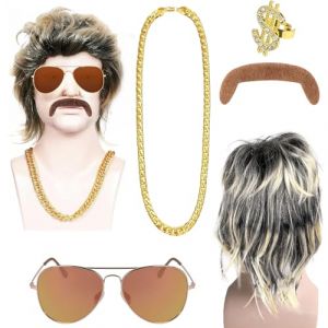 Perruque Mulet Homme des Ann&eacute;es 80, Perruque de Hip Hop, Perruque Rock Cheveux, 70s 80s Costume de Perruque, Punk Rock Perruque Longue, Coupe Mulet Homme Perruques de Cosplay, pour F&ecirc;te &agrave; th&egrave;me (GRINADA S.R.L, neuf)