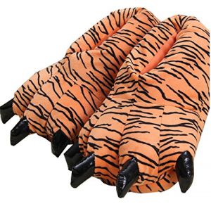 LANFIRE Chaussons patte de dinosaure Pantoufles en peluche Chaussons chauds Chaussures pattes d'animaux Chaussons femme (L (EUR 40-45), tiger, numeric_40) (LANFIRE, neuf)