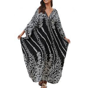 ZaisuiFun Caftan Femme Robe Plage Grande Taille Longue Kaftan Maxi Ete Djellaba Boubou Cache Maillot Bain Tunique Bohème Boho Cover Up (QM Co.,Ltd., neuf)