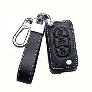 HIBEYO Coque de cl&eacute; de Voiture Compatible avec Peugeot 207 307 407 &Eacute;tui de Protection en Cuir pour Citro&euml;n Grand Picasso C2 C3 Berlingo Porte-cl&eacute;s 3 Boutons Noir (bingomotor, neuf)