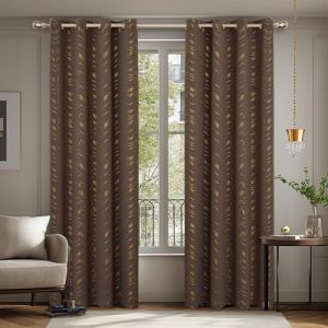 Deconovo Lot de 2 Rideaux Occultants Thermiques Isolants Anti-Froid &agrave; &OElig;illets - Motif en Fil d'or 140&times;180CM, Rideaux Thermiques pour Chambre et Salon Brun (Deconovo-Home, neuf)