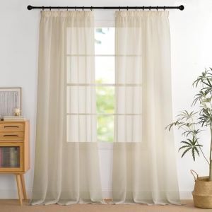 PONY DANCE Rideau Voilage Salon - Voilages D&eacute;corations Maison Chambre Fen&ecirc;tre, Panneaux Int&eacute;rieur L140xH245cm Voile Moderne Jolis Transparent Galon Fronceur, Double Pi&egrave;ces, Kaki (RYB HOME EU, neuf)