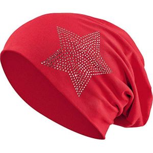 Balinco Jersey Coton élastique Long Slouch Beanie Unisexe Hommes Femmes avec Strass Pierres étoile Casquette Heather en 35 Couleurs différentes (2) (Dark Red) (Balinco, neuf)