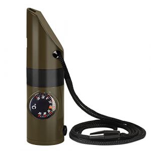 Vspek Sifflet de Survie，Sifflet dUrgence 7 en 1, Sifflet dUrgence Extérieur, Boussole Thermomètre Lampe De Poche Loupe avec Cordon, Sifflet dUrgence Multifonction pour Randonné Camping Aventure (VSPEK, neuf)