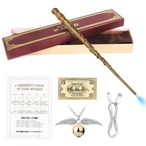 Hojalis Baguette Hermione Granger, 37CM Baguette Hermione avec Noyau Acier, R&eacute;plique De Baguettes en R&eacute;sine, USBBaguette Harry Bo&icirc;te Cadeau vec Carte de Sort, Ticket de Station et Collier (SKDZ, neuf)