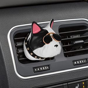 Diffuseur d'huiles essentielles d'aromath&eacute;rapie de Bouledogue fran&ccedil;ais avec lunettes de soleil De Voiture Aromatherapy, Voiture D&eacute;sodorisant de Diffuseur Parfum Clip pour Voiture, Bureau, Blanc Noir (Mxcwir EU, neuf)