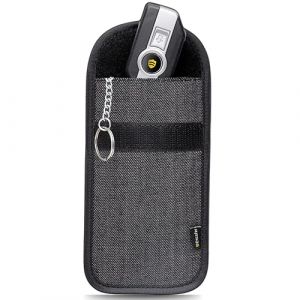 EXOSFER - Etui Anti RFID et Ondes pour Cl&eacute; de Voiture - Pochette Cage de Faraday - Blocage Signal, Anti Piratage, Antivol Auto, Protection Badge T&eacute;l&eacute;p&eacute;age. Tissu Jeans (1 Pochette Medium) (EXOSFER, neuf)